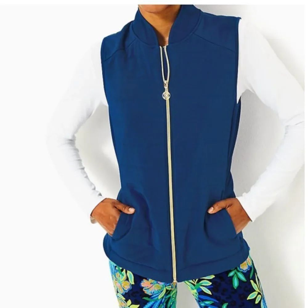 Lilly Pulitzer Luxletic Kimberline hybrid vest in Blue Med NWT S